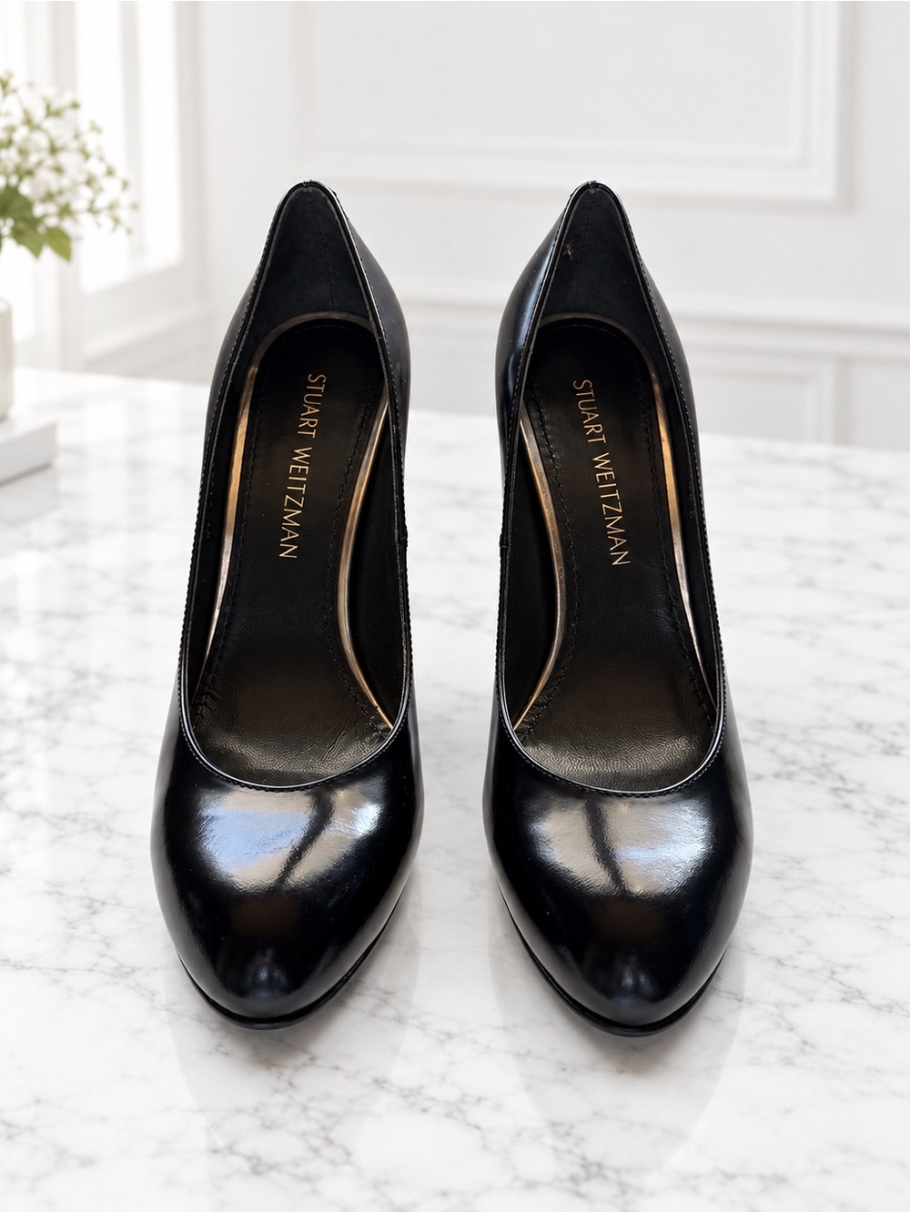 Stuart Weitzman Jet Mirror Black Pumps 8.5M – NWOT)